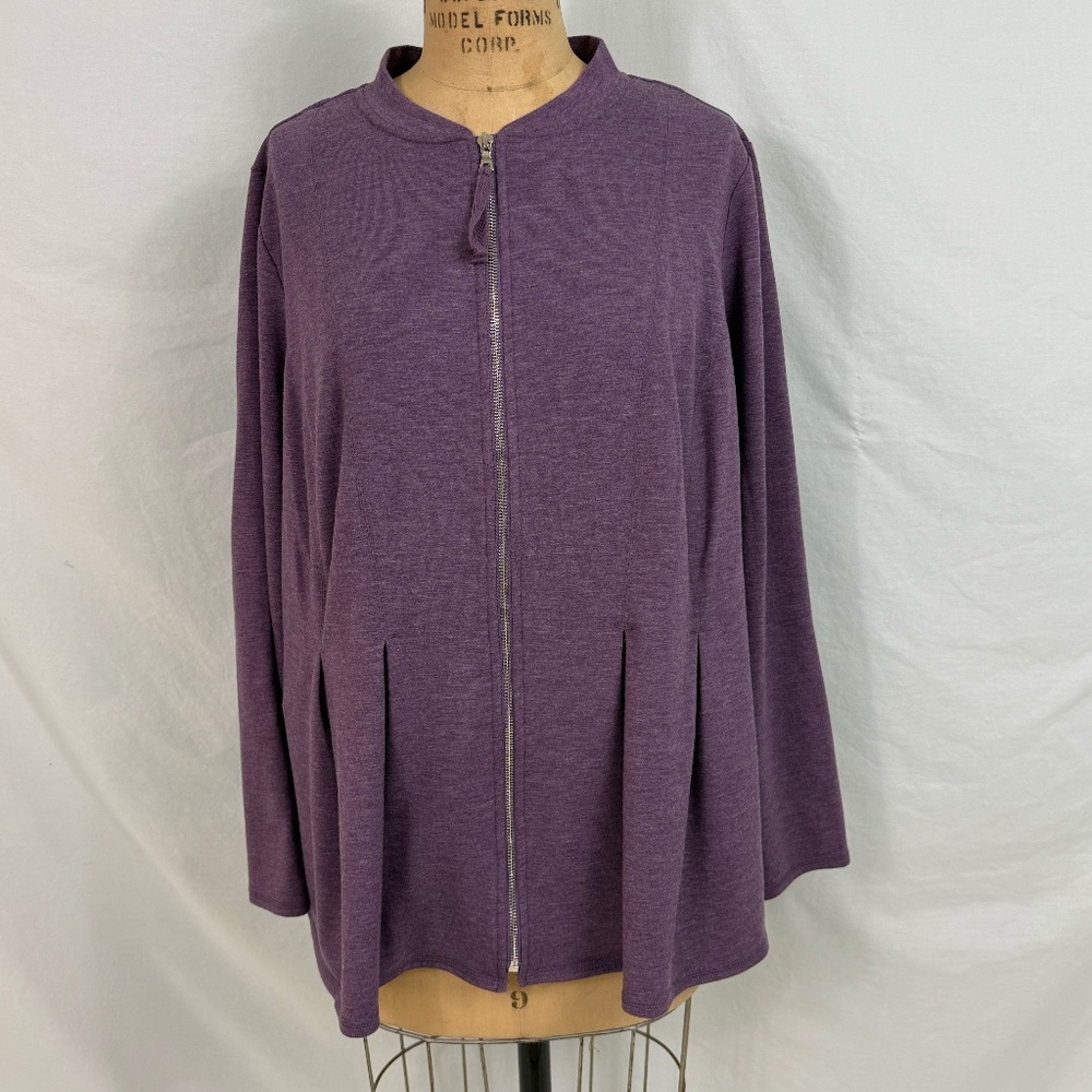 Logo Long Sleeve Purple Heather Zip Up Sweatshirt W/Pockets + Stretch Size 1X